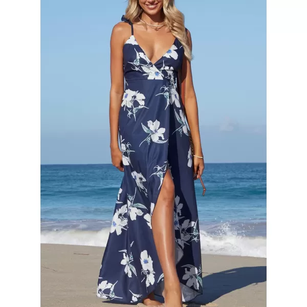 SouqFone Womens Summer Casual Long Dresses V Neck Beach Party Dress05blue Floral
