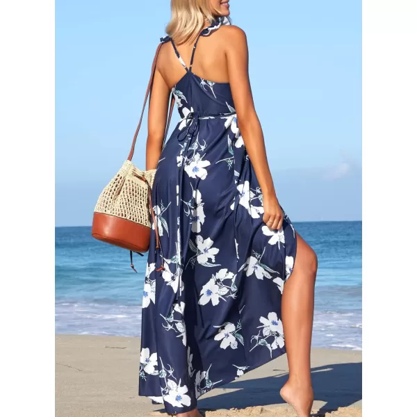 SouqFone Womens Summer Casual Long Dresses V Neck Beach Party Dress05blue Floral