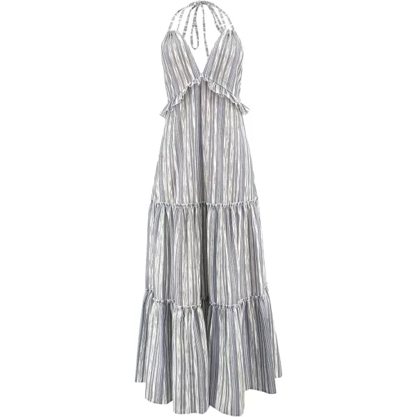 SouqFone Womens Summer Casual Long Dresses V Neck Beach Party Dress06grey Striped