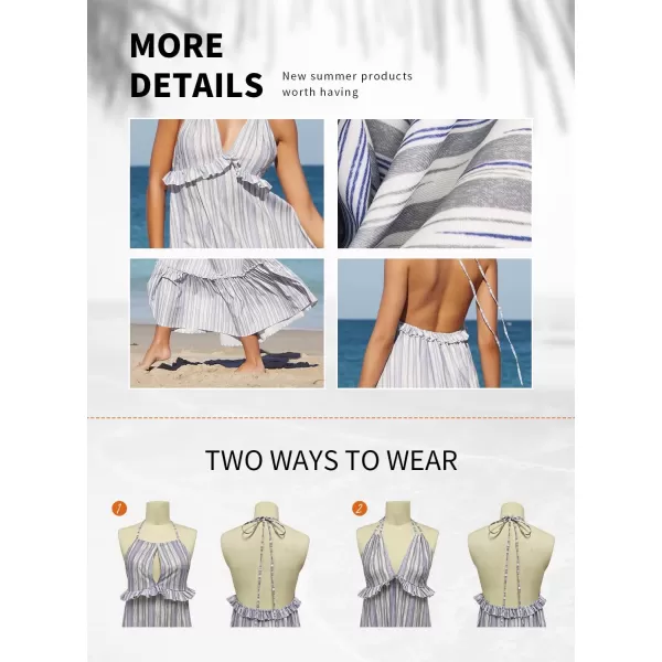 SouqFone Womens Summer Casual Long Dresses V Neck Beach Party Dress06grey Striped