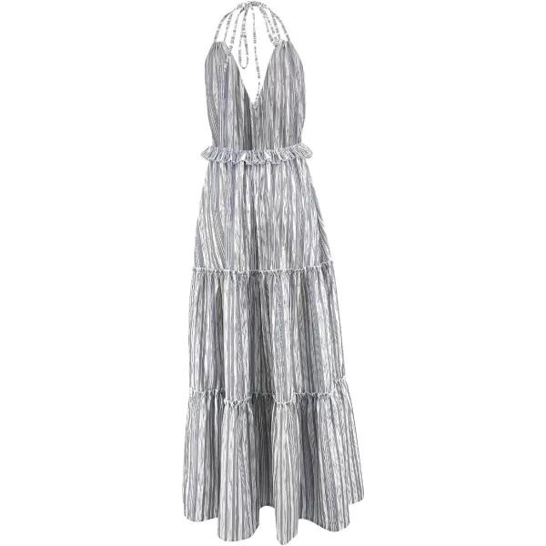 SouqFone Womens Summer Casual Long Dresses V Neck Beach Party Dress06grey Striped
