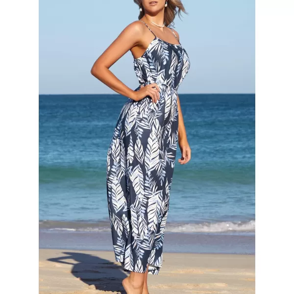 SouqFone Womens Summer Casual Long Dresses V Neck Beach Party Dress08leaf Print