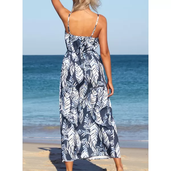 SouqFone Womens Summer Casual Long Dresses V Neck Beach Party Dress08leaf Print