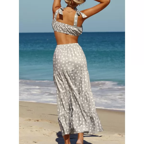 SouqFone Womens Summer Casual Long Dresses V Neck Beach Party Dress09polka Dot