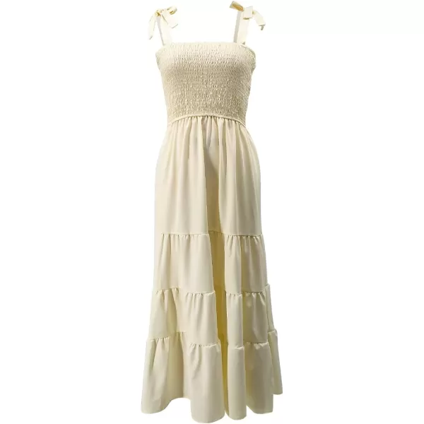 SouqFone Womens Summer Casual Long Dresses V Neck Beach Party Dress10beige