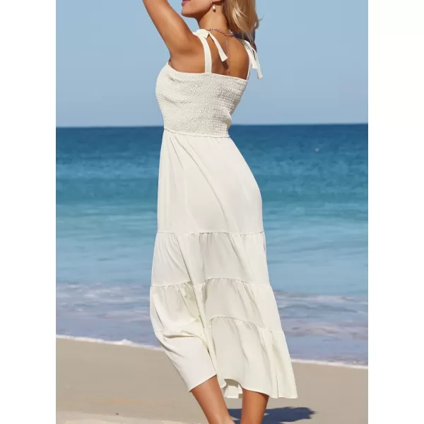 SouqFone Womens Summer Casual Long Dresses V Neck Beach Party Dress10beige