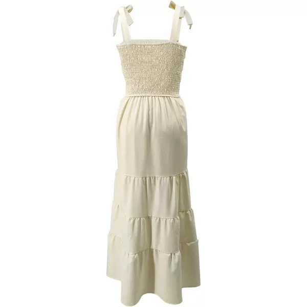 SouqFone Womens Summer Casual Long Dresses V Neck Beach Party Dress10beige