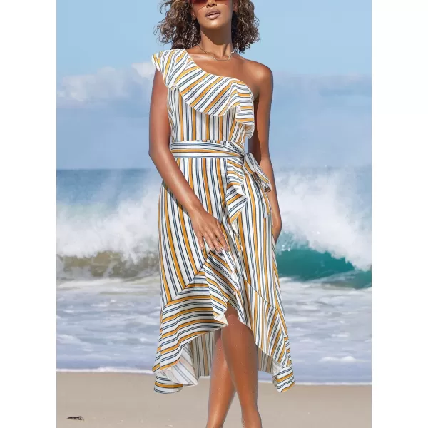 SouqFone Womens Summer Casual Long Dresses V Neck Beach Party Dress12yellow Striped