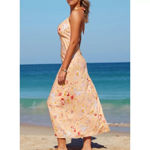 SouqFone Womens Summer Casual Long Dresses V Neck Beach Party Dress13orange Floral