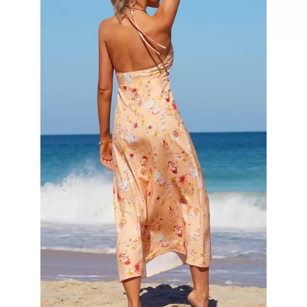 SouqFone Womens Summer Casual Long Dresses V Neck Beach Party Dress13orange Floral