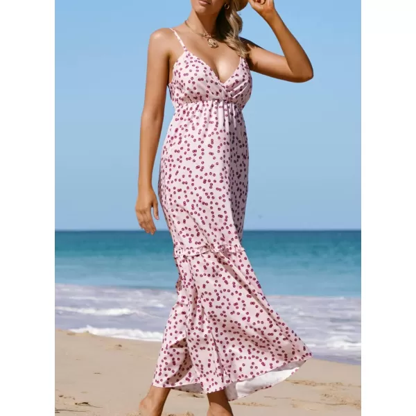 SouqFone Womens Summer Casual Long Dresses V Neck Beach Party Dress14purple Dot