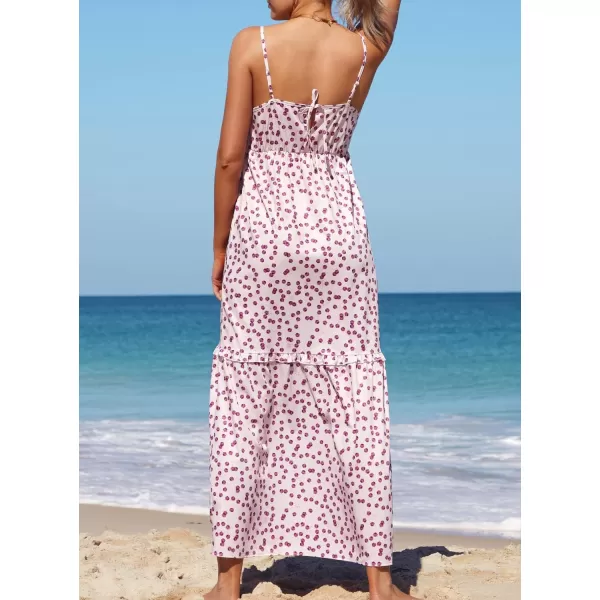 SouqFone Womens Summer Casual Long Dresses V Neck Beach Party Dress14purple Dot