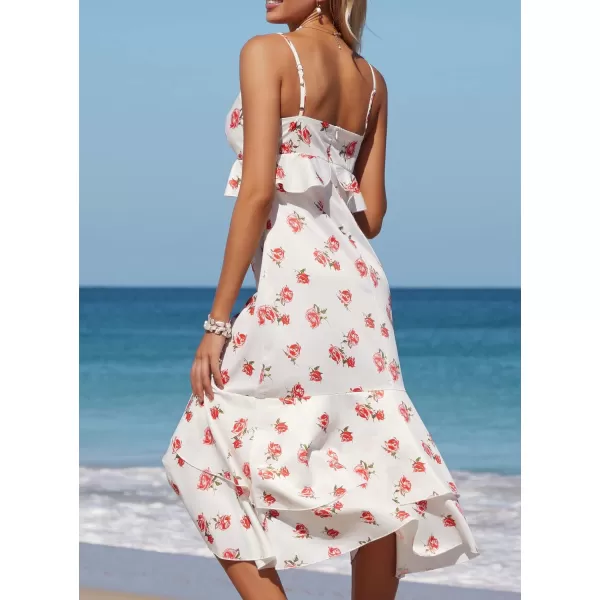 SouqFone Womens Summer Casual Long Dresses V Neck Beach Party Dress15red Floral