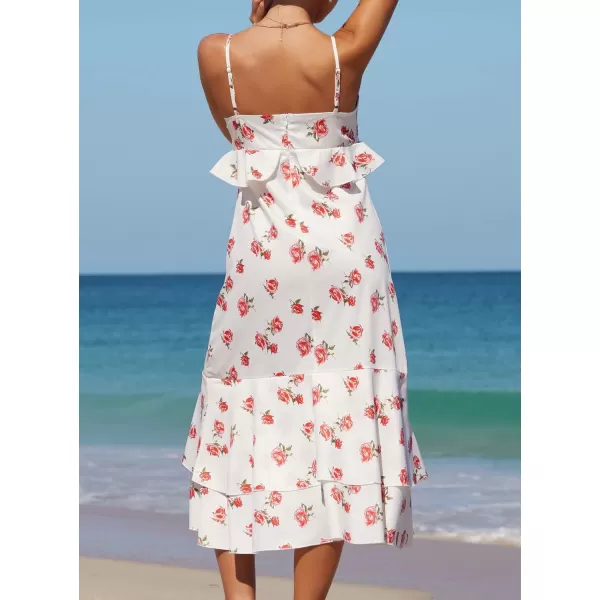 SouqFone Womens Summer Casual Long Dresses V Neck Beach Party Dress15red Floral