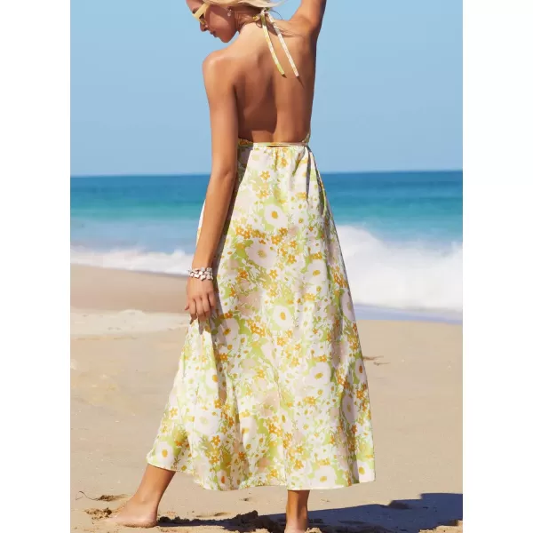 SouqFone Womens Summer Casual Long Dresses V Neck Beach Party Dress16yellow Floral