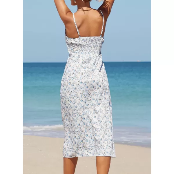 SouqFone Womens Summer Casual Long Dresses V Neck Beach Party Dress17blue Floral