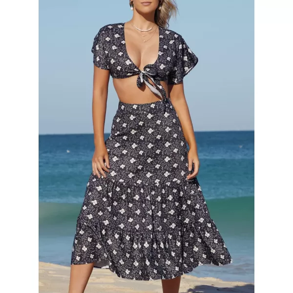 SouqFone Womens Summer Casual Long Dresses V Neck Beach Party Dress18floral Black