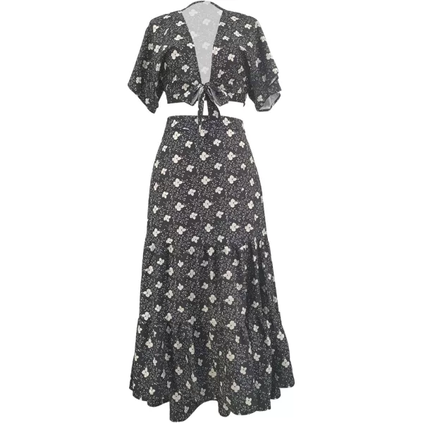 SouqFone Womens Summer Casual Long Dresses V Neck Beach Party Dress18floral Black