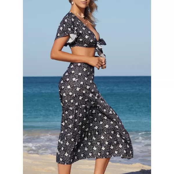 SouqFone Womens Summer Casual Long Dresses V Neck Beach Party Dress18floral Black