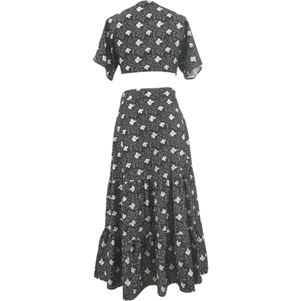 SouqFone Womens Summer Casual Long Dresses V Neck Beach Party Dress18floral Black