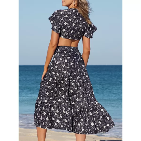 SouqFone Womens Summer Casual Long Dresses V Neck Beach Party Dress18floral Black