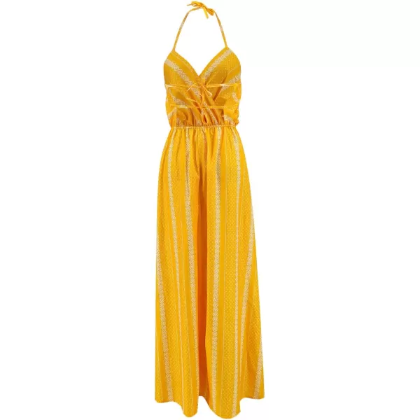 SouqFone Womens Summer Casual Long Dresses V Neck Beach Party Dress19yellow Stripe