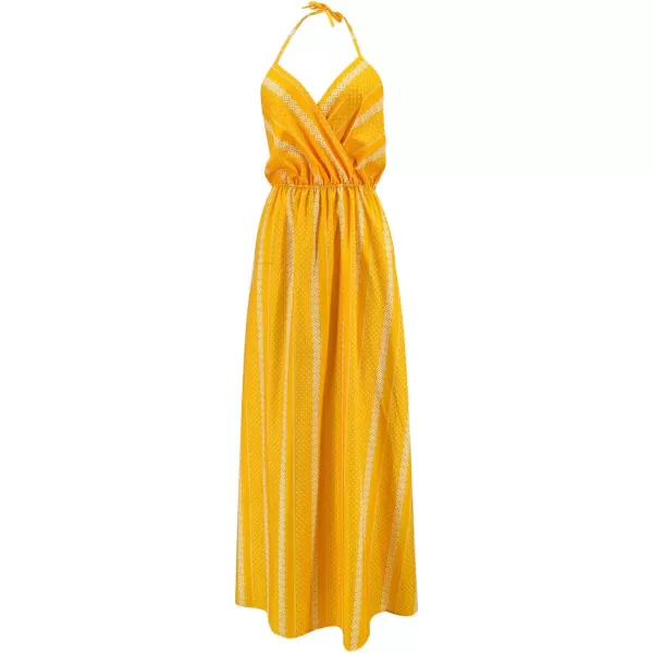SouqFone Womens Summer Casual Long Dresses V Neck Beach Party Dress19yellow Stripe