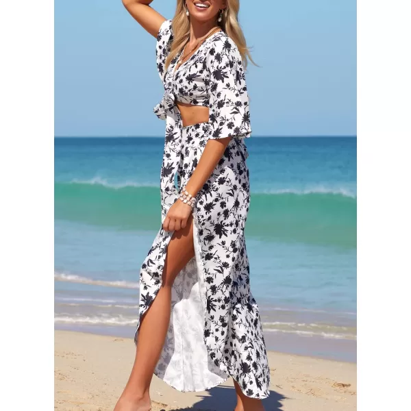 SouqFone Womens Summer Casual Long Dresses V Neck Beach Party Dress20black Floral