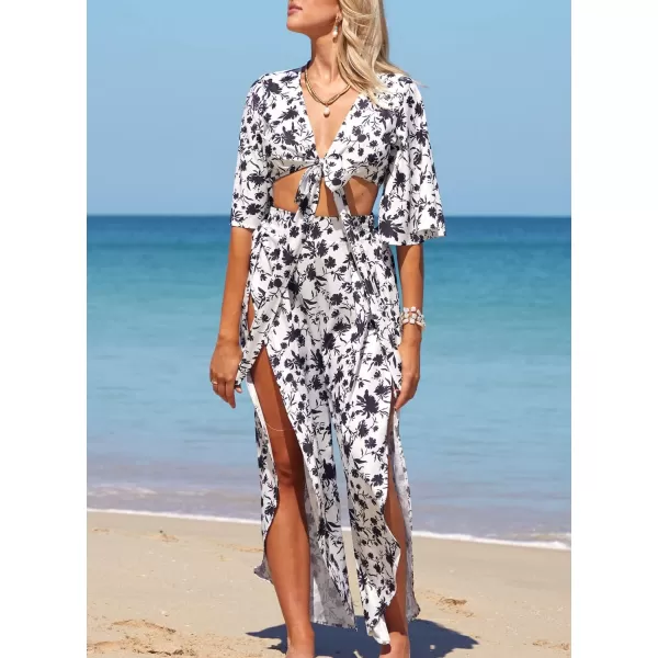 SouqFone Womens Summer Casual Long Dresses V Neck Beach Party Dress20black Floral