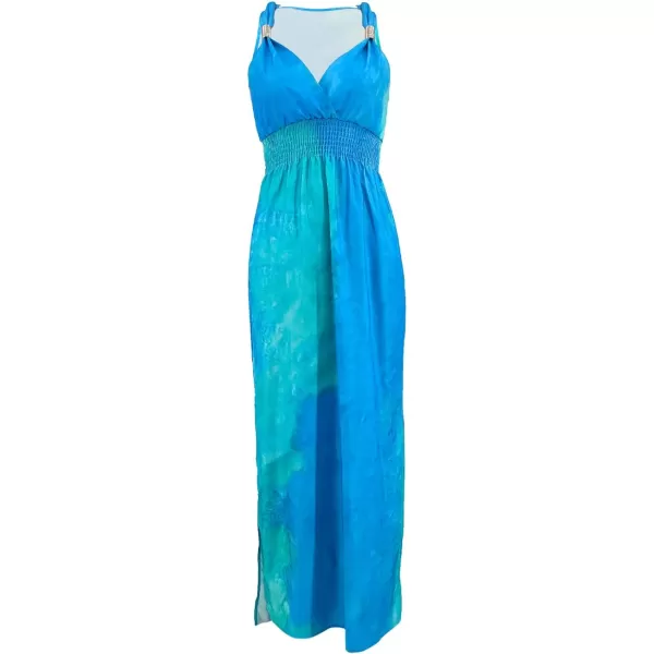 SouqFone Womens Summer Casual Long Dresses V Neck Beach Party Dress22blue