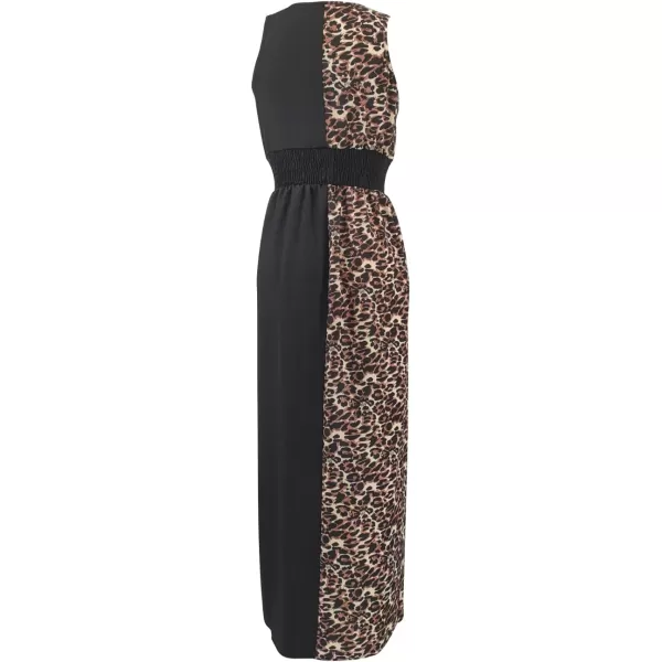 SouqFone Womens Summer Casual Long Dresses V Neck Beach Party Dress25black Leopard
