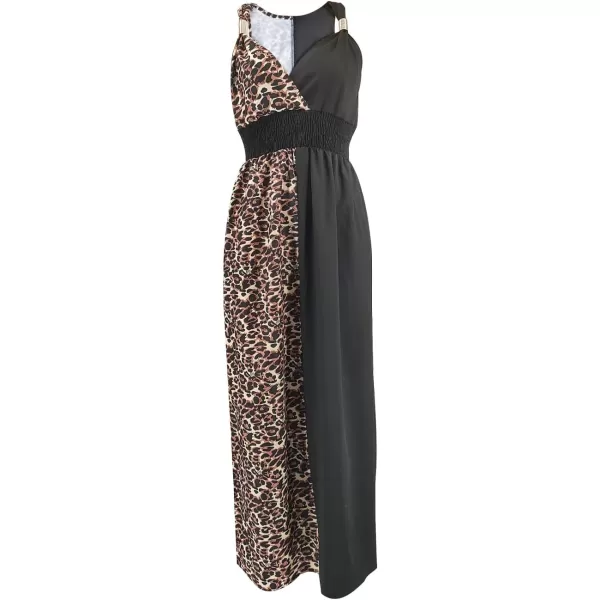 SouqFone Womens Summer Casual Long Dresses V Neck Beach Party Dress25black Leopard
