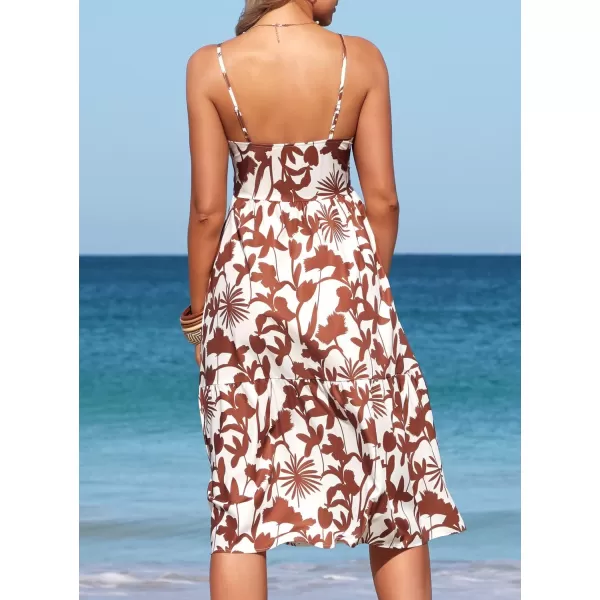 SouqFone Womens Summer Casual Long Dresses V Neck Beach Party Dress27brown Floral