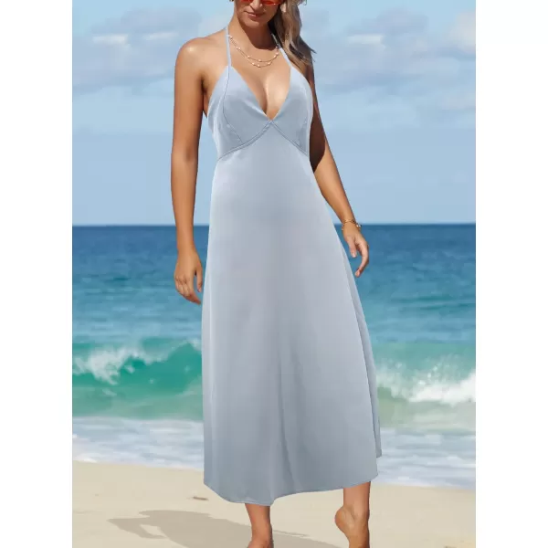 SouqFone Womens Summer Casual Long Dresses V Neck Beach Party Dress28light Blue