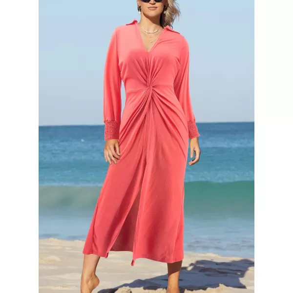 SouqFone Womens Summer Casual Long Dresses V Neck Beach Party Dress29watermelon Red