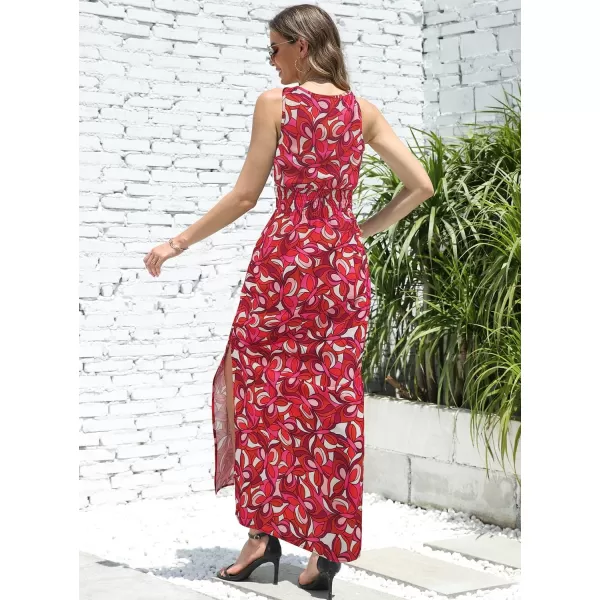 SouqFone Womens Summer Casual Long Dresses V Neck Beach Party Dress32red Floral