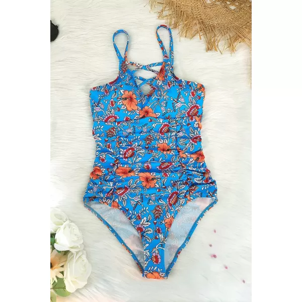 SuperPrity One Piece Bathing Suits for Women Tummy Control Monokini Swimsuits01blue Flower