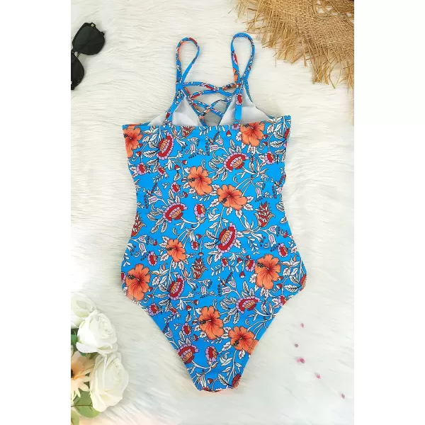 SuperPrity One Piece Bathing Suits for Women Tummy Control Monokini Swimsuits01blue Flower