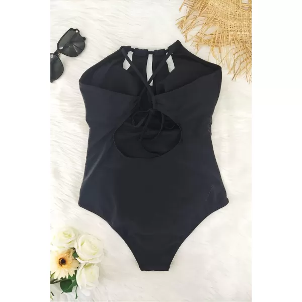 SuperPrity One Piece Bathing Suits for Women Tummy Control Monokini Swimsuits02black