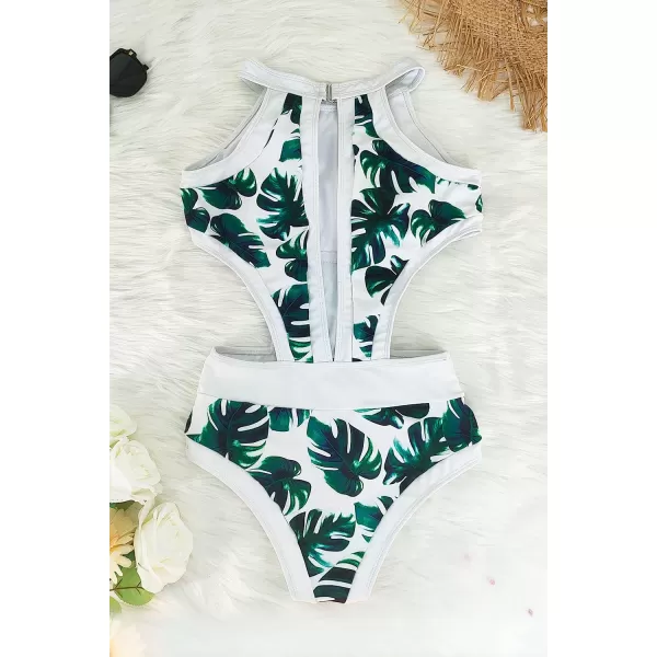 SuperPrity One Piece Bathing Suits for Women Tummy Control Monokini Swimsuits02white Leaf