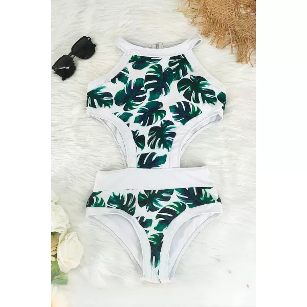 SuperPrity One Piece Bathing Suits for Women Tummy Control Monokini Swimsuits02white Leaf