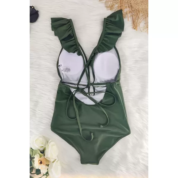 SuperPrity One Piece Bathing Suits for Women Tummy Control Monokini SwimsuitsArmy Green