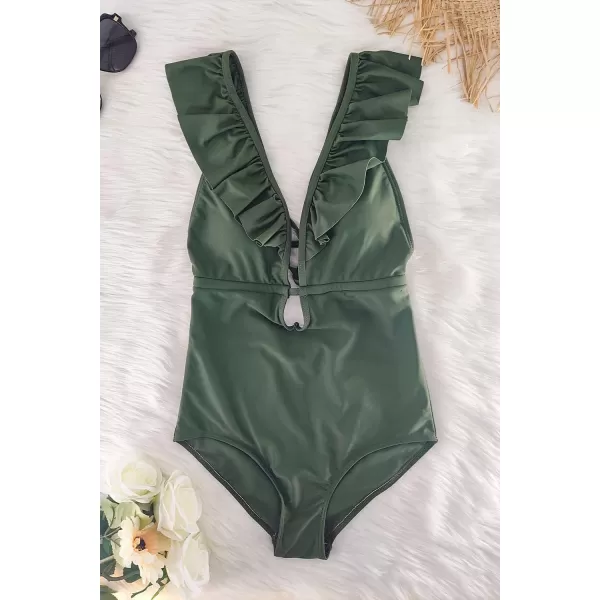 SuperPrity One Piece Bathing Suits for Women Tummy Control Monokini SwimsuitsArmy Green