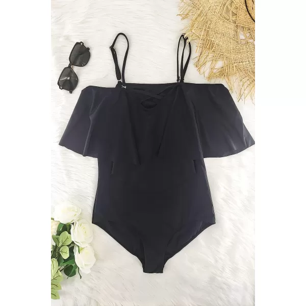SuperPrity One Piece Bathing Suits for Women Tummy Control Monokini SwimsuitsBlack