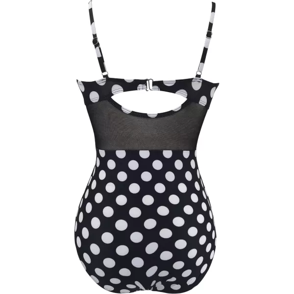 SuperPrity One Piece Swimsuits V Neck Mesh Tummy Control Bathing Suits for Women Criss Cross MonokiniAvailable in Plus SizePolka Dot