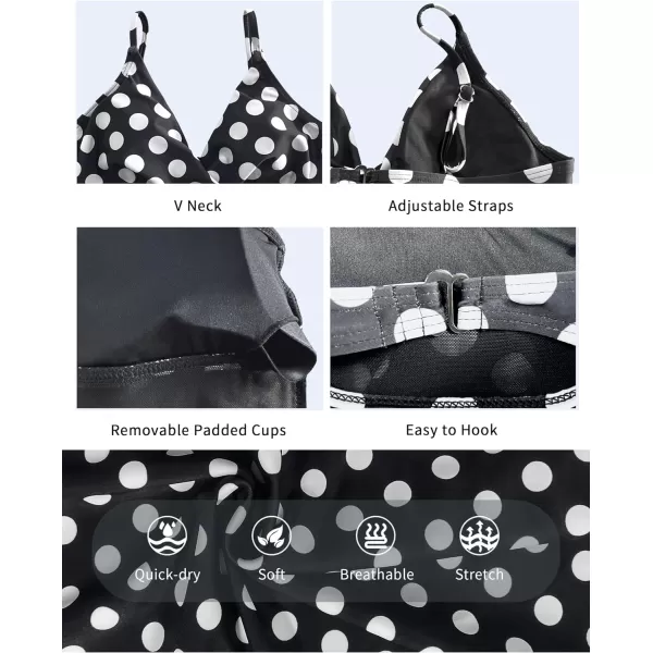 SuperPrity One Piece Swimsuits V Neck Mesh Tummy Control Bathing Suits for Women Criss Cross MonokiniAvailable in Plus SizePolka Dot