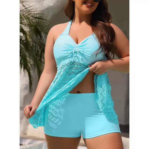 SuperPrity Tankini Bathing Suit for Women 2 Piece Lace Crochet Tummy Control Swimsuit with ShortsAvailable in Plus Size01light Blue