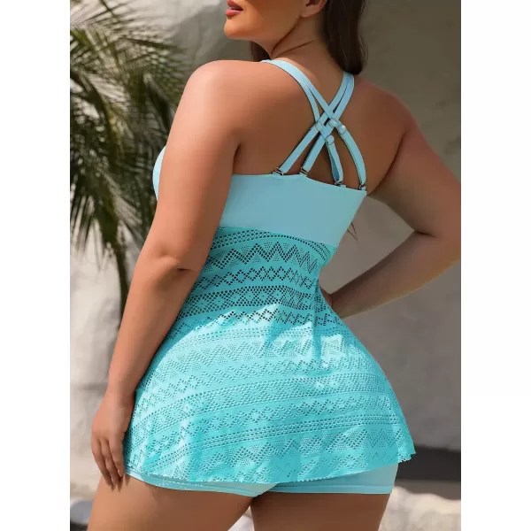 SuperPrity Tankini Bathing Suit for Women 2 Piece Lace Crochet Tummy Control Swimsuit with ShortsAvailable in Plus Size01light Blue