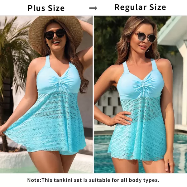 SuperPrity Tankini Bathing Suit for Women 2 Piece Lace Crochet Tummy Control Swimsuit with ShortsAvailable in Plus Size01light Blue