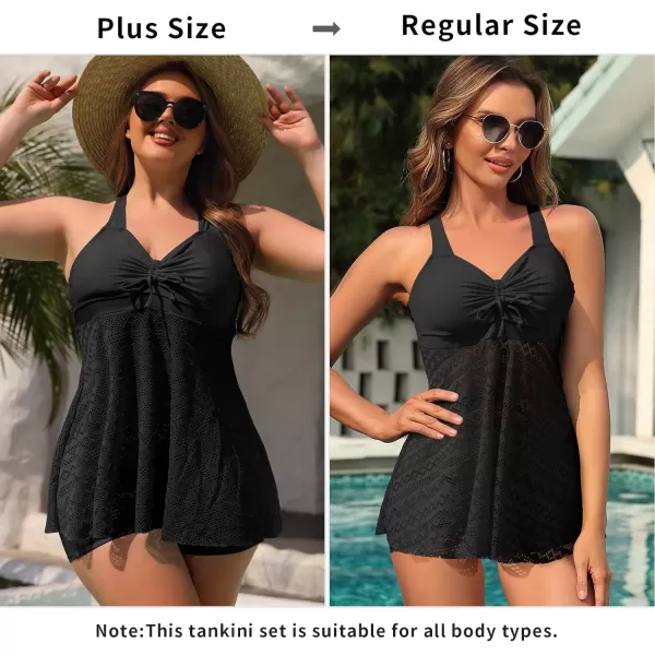 SuperPrity Tankini Bathing Suit for Women 2 Piece Lace Crochet Tummy Control Swimsuit with ShortsAvailable in Plus Size02black